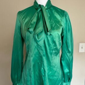 Hawes & Curtis Green Satin Bow Neck Blouse
